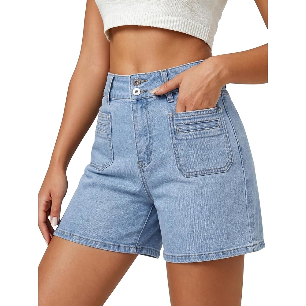 image:imageEMMIOL Bermuda Jean Shorts for Women Long Knee Length High Waisted Stretchy Cotton Jorts with Pockets Denim Summer Clean Fit016light Blue