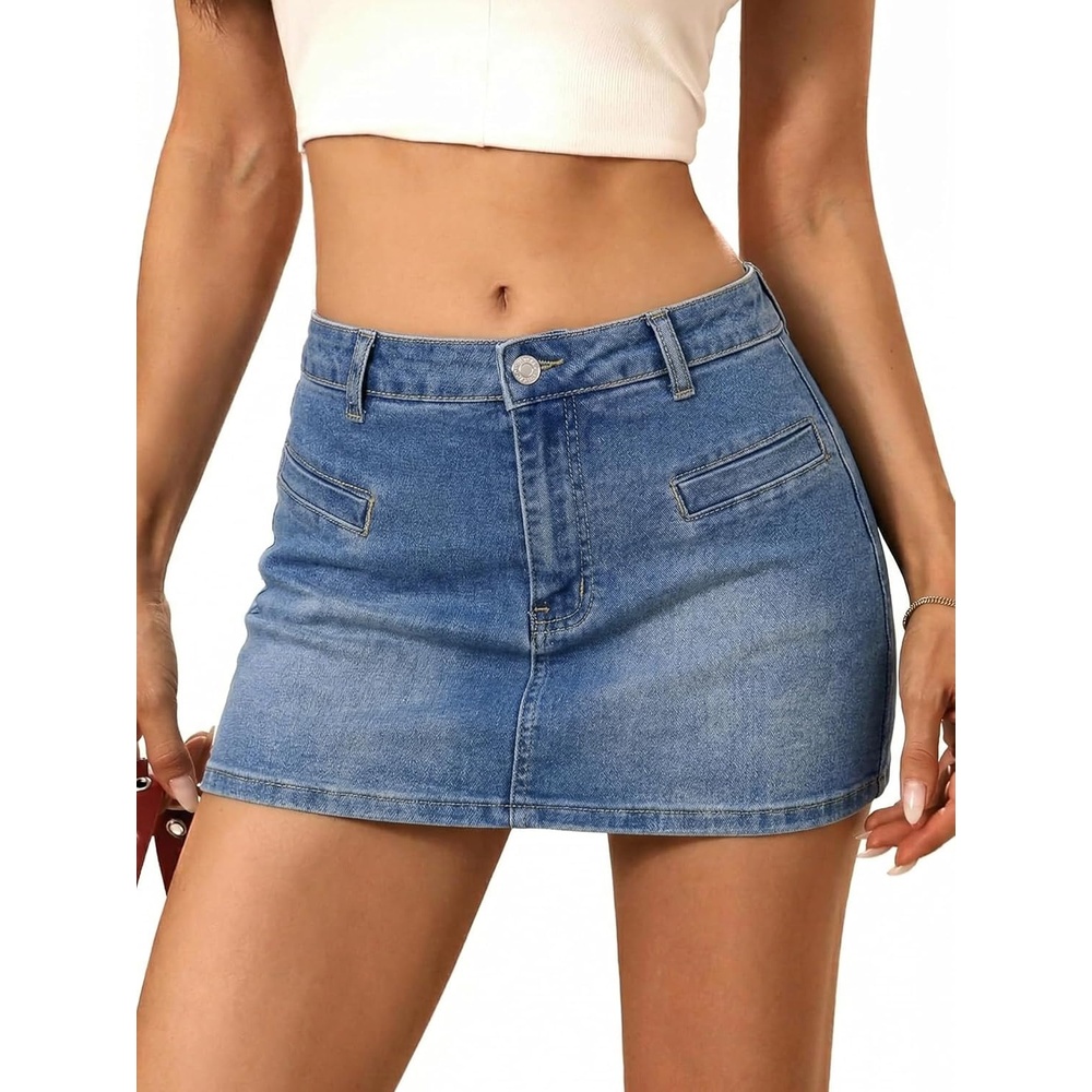 image:imageEMMIOL Jean Skirts for Women Builtin Short Mini Denim Skorts Mid Rise Y2K Summer Cotton Skirt Sexy Button with Pocket Blue XL
