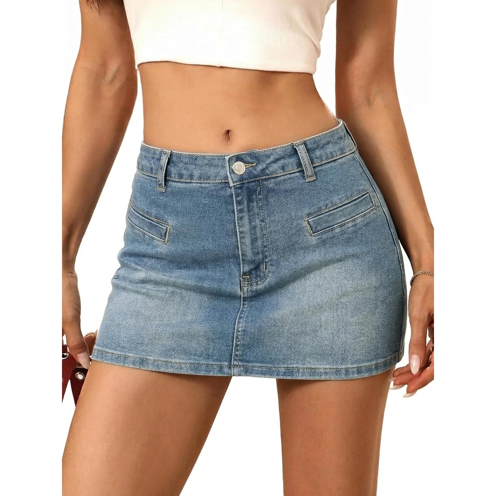 image:imageEMMIOL Jean Skirts for Women Builtin Short Mini Denim Skorts Mid Rise Y2K Summer Cotton Skirt Sexy Button with Pocket Vintage Blue S