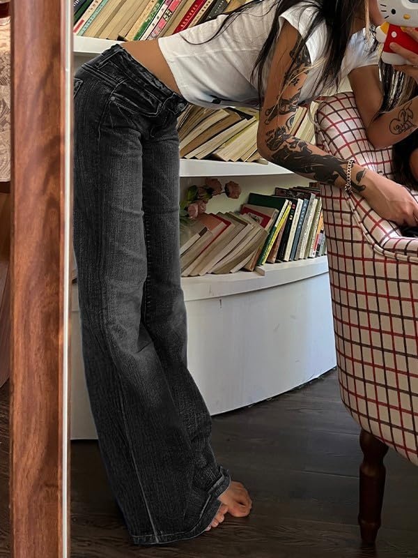 image:imageEMMIOL Women MidHigh Waisted Flare Jeans Y2K 90s Vintage Stretchy Bootcut BBL Denim Pants Bell BottomBlack