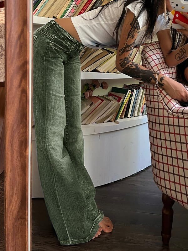image:imageEMMIOL Women MidHigh Waisted Flare Jeans Y2K 90s Vintage Stretchy Bootcut BBL Denim Pants Bell BottomBluegreen