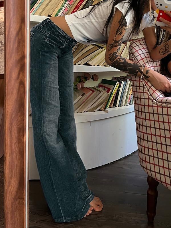 image:imageEMMIOL Women MidHigh Waisted Flare Jeans Y2K 90s Vintage Stretchy Bootcut BBL Denim Pants Bell BottomDark Blue