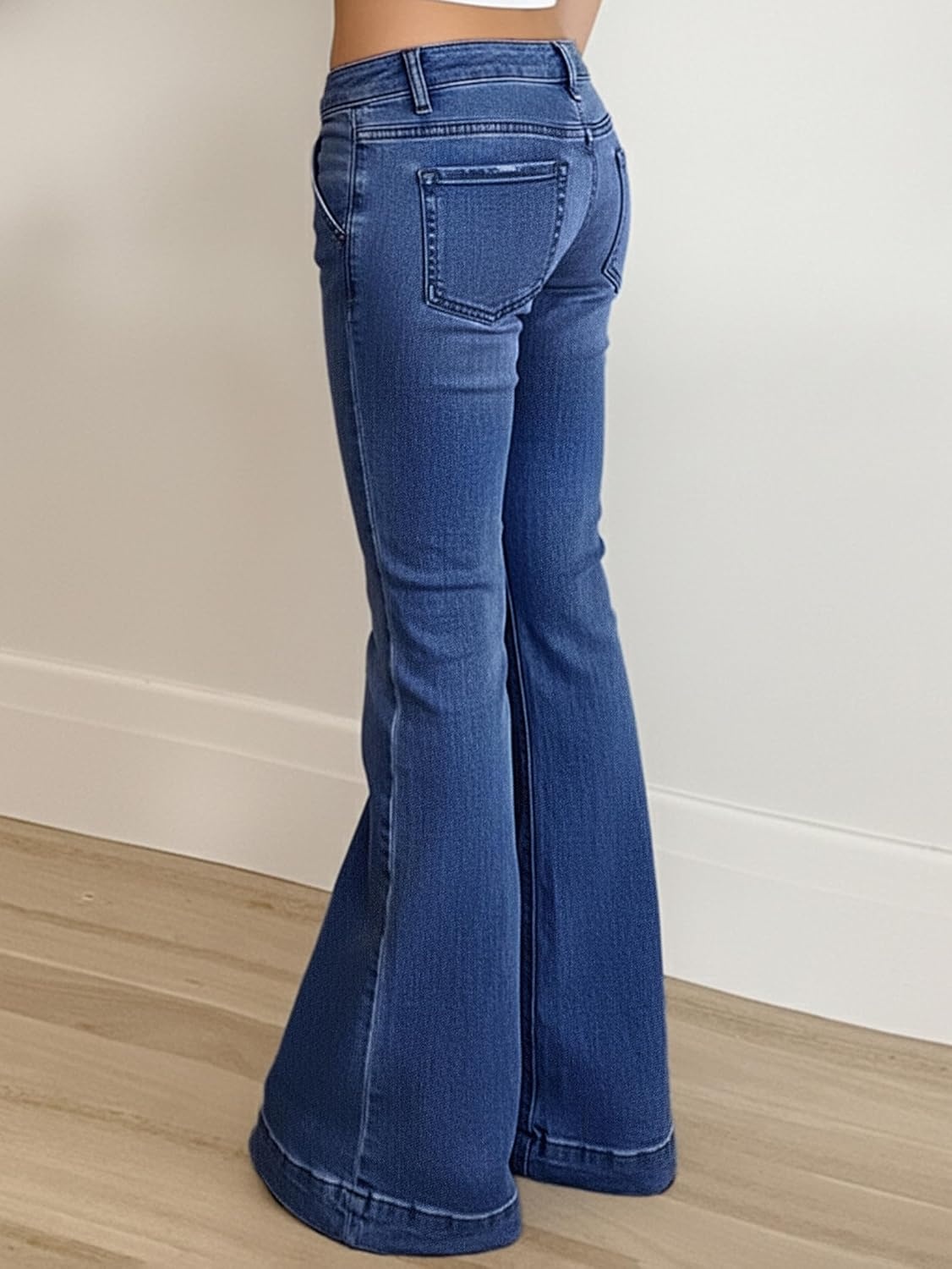 image:imageEMMIOL Women MidHigh Waisted Flare Jeans Y2K 90s Vintage Stretchy Bootcut BBL Denim Pants Bell BottomDark Blue007