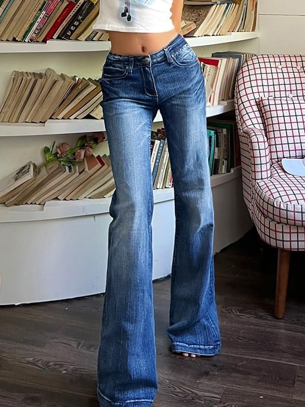 image:imageEMMIOL Women MidHigh Waisted Flare Jeans Y2K 90s Vintage Stretchy Bootcut BBL Denim Pants Bell BottomFaded Denim