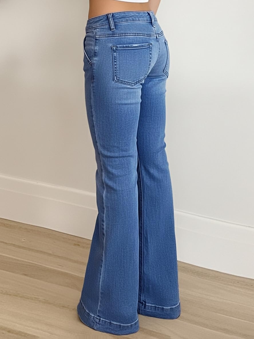 image:imageEMMIOL Women MidHigh Waisted Flare Jeans Y2K 90s Vintage Stretchy Bootcut BBL Denim Pants Bell BottomLight Blue007
