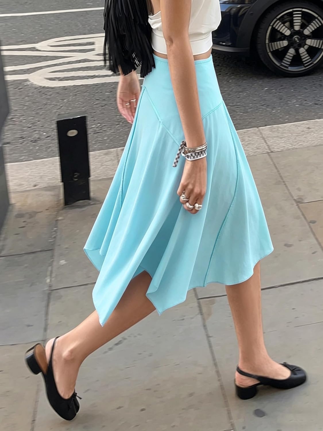 image:imageEMMIOL Womens Midi Skirt Flowy Long Skirt Asymmetrical Ruffle Hem High Waisted Summer Beach for Vacation Going OutLight Blue