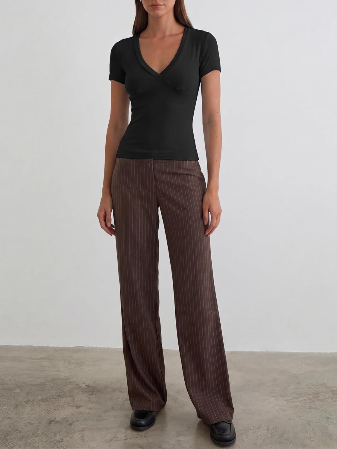 image:imageWomen Deep V Neck Tops Sexy Short Sleeve Crop Top Stretchy Trendy Going Out Tank Top Cute Summer ClothesBlack