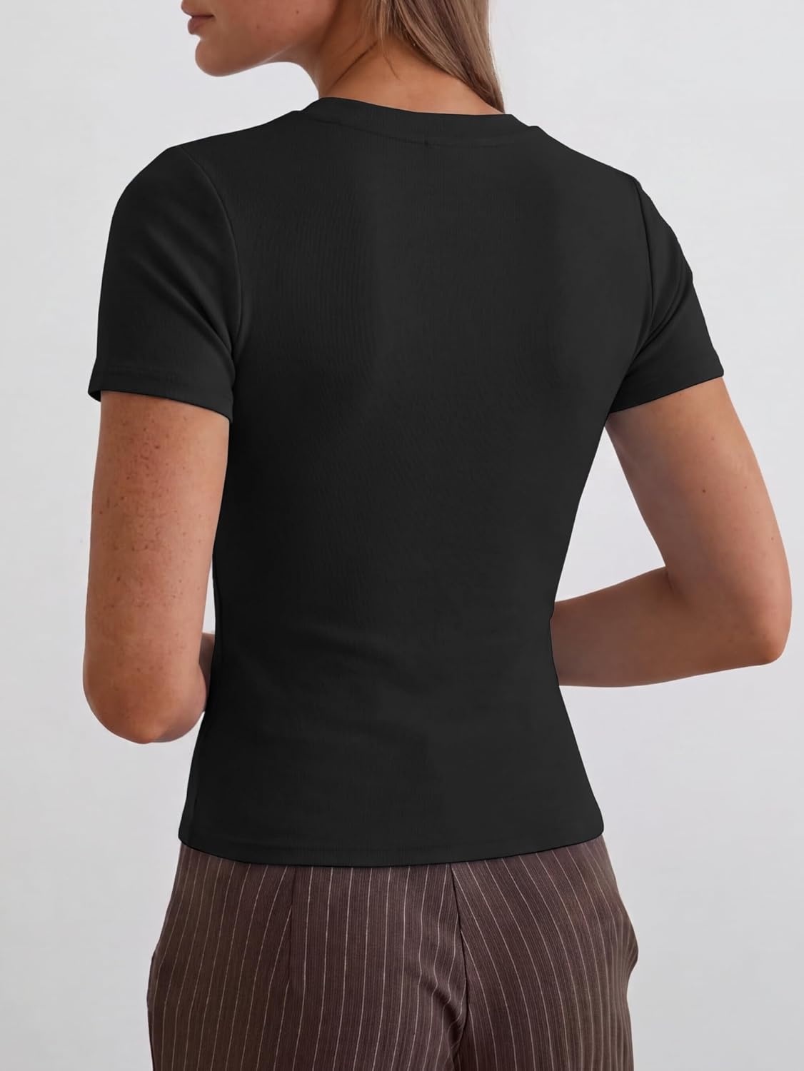 image:imageWomen Deep V Neck Tops Sexy Short Sleeve Crop Top Stretchy Trendy Going Out Tank Top Cute Summer ClothesBlack