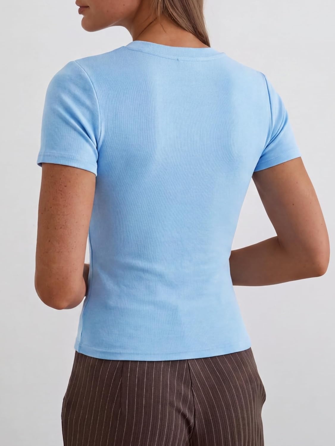 image:imageWomen Deep V Neck Tops Sexy Short Sleeve Crop Top Stretchy Trendy Going Out Tank Top Cute Summer ClothesBlue