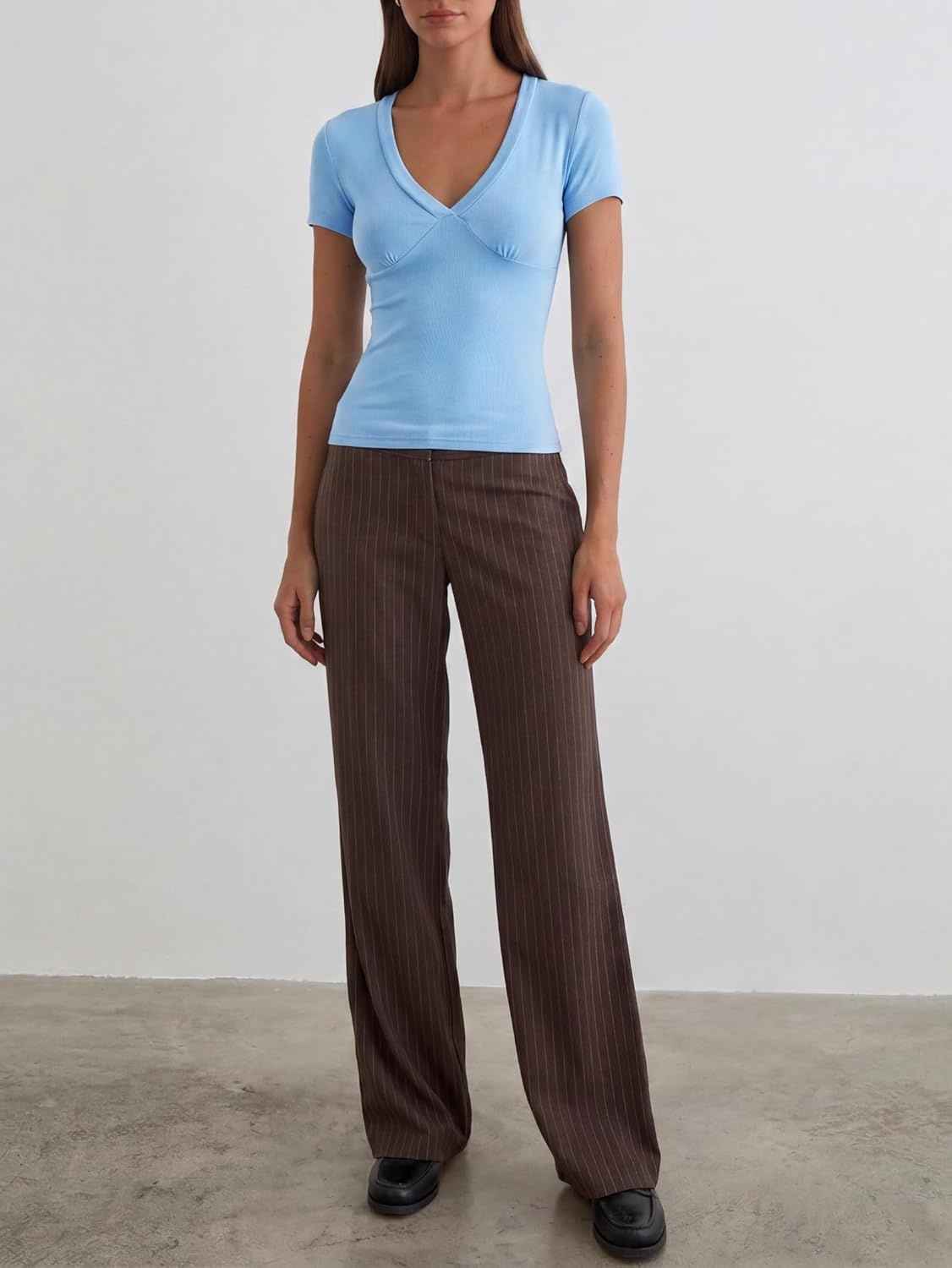 image:imageWomen Deep V Neck Tops Sexy Short Sleeve Crop Top Stretchy Trendy Going Out Tank Top Cute Summer ClothesBlue