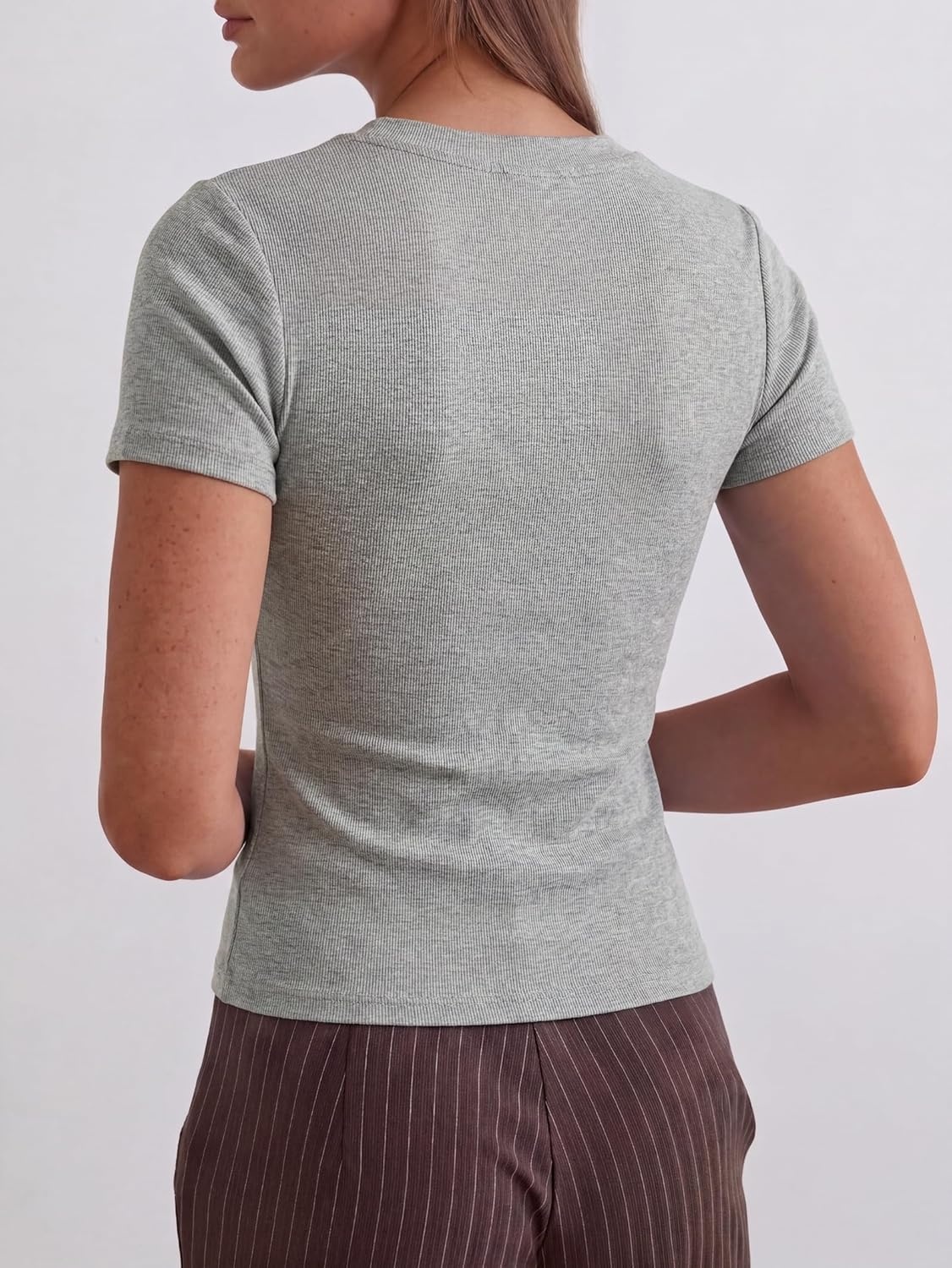 image:imageWomen Deep V Neck Tops Sexy Short Sleeve Crop Top Stretchy Trendy Going Out Tank Top Cute Summer ClothesGrey