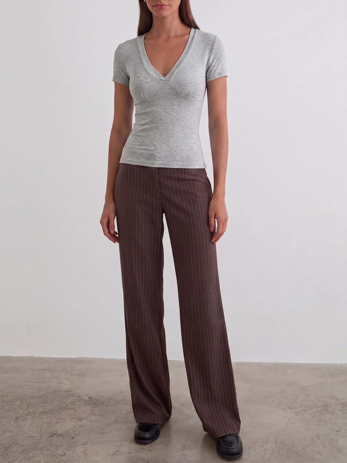 image:imageWomen Deep V Neck Tops Sexy Short Sleeve Crop Top Stretchy Trendy Going Out Tank Top Cute Summer ClothesGrey