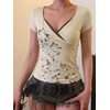 EMMIOL Y2K Fairy Grunge Short Sleeve Shirts for Women Vintage Floral Graphic V Neck Cute Going Out Tops Emo Summer Tee(Apricot-164)