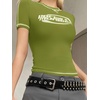 EMMIOL Y2K Fairy Grunge Short Sleeve Shirts for Women Vintage Floral Graphic V Neck Cute Going Out Tops Emo Summer Tee(Green)