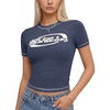 EMMIOL Y2K Fairy Grunge Short Sleeve Shirts for Women Vintage Floral Graphic V Neck Cute Going Out Tops Emo Summer Tee(Dark Blue)